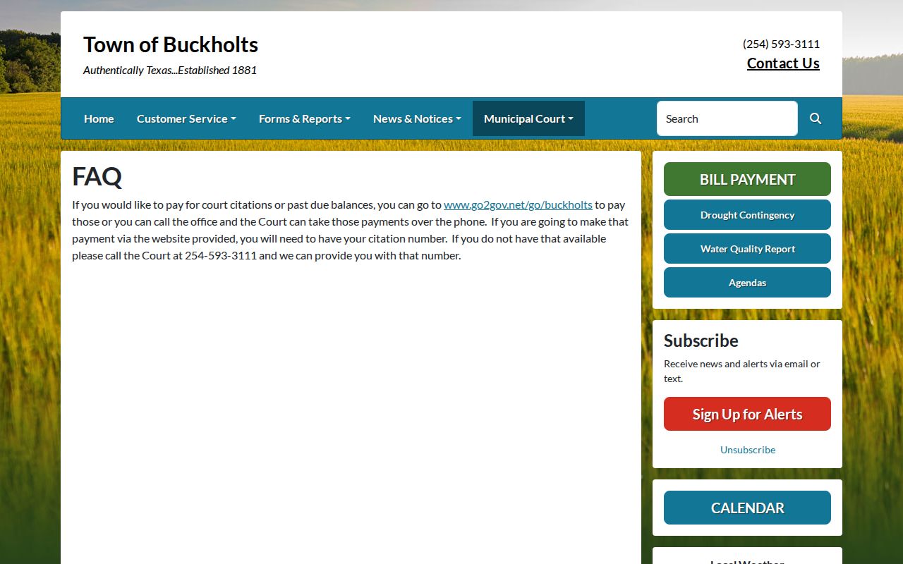 Buckholts warrant records, official town citation payment route